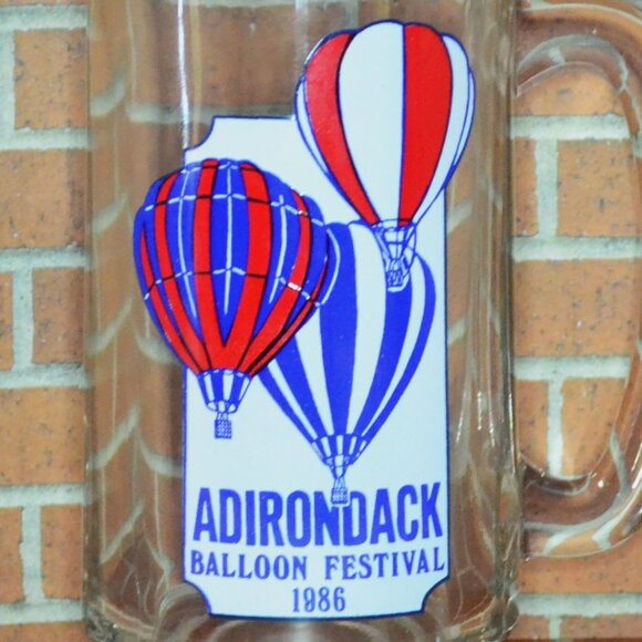 Vintage Clear Glass Mug Adirondack Balloon Festival 1986 Collectible Souvenir - Picture 2 of 4